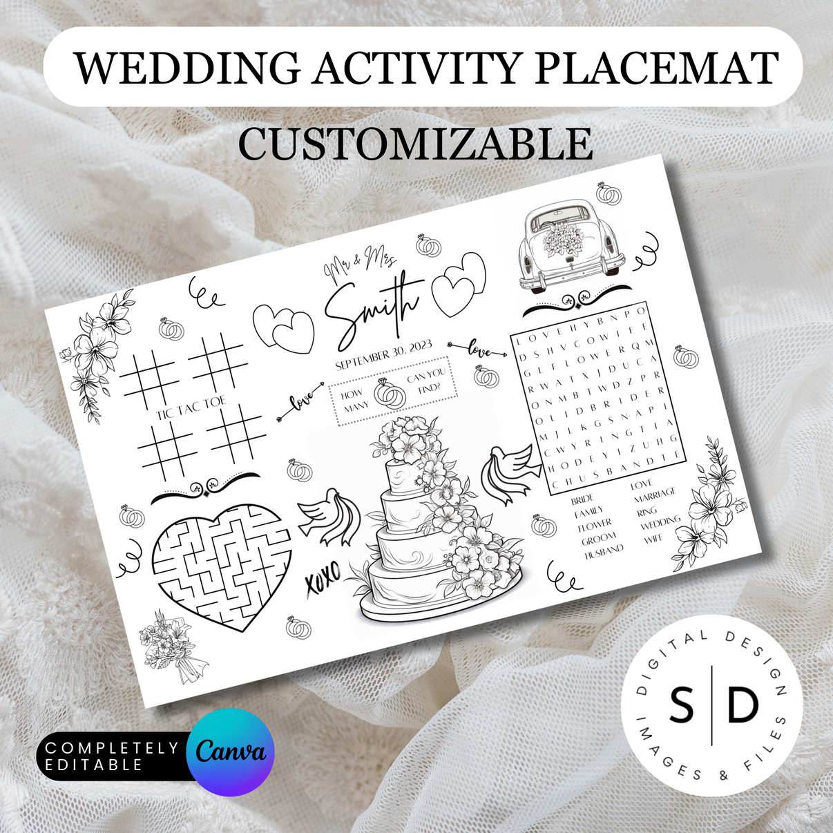 Printable Wedding Coloring Placemat – Stockpile Digital