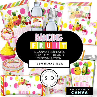 Dancing Fruit Pink Party Favor Templates Bundle