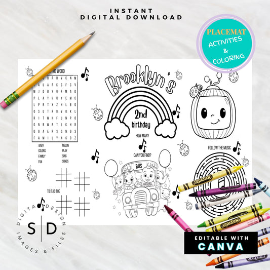 Cocomelon-Inspired Birthday Activity Sheet – Editable Canva Template