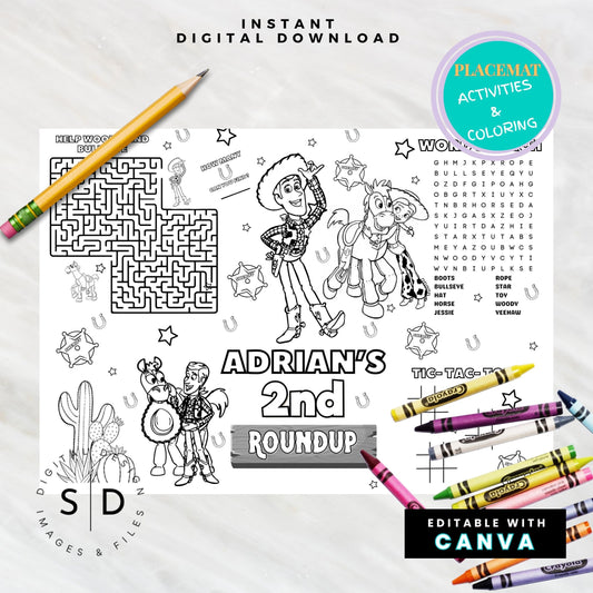 Toy Cowboy Birthday Activity Sheet – Editable Canva Template