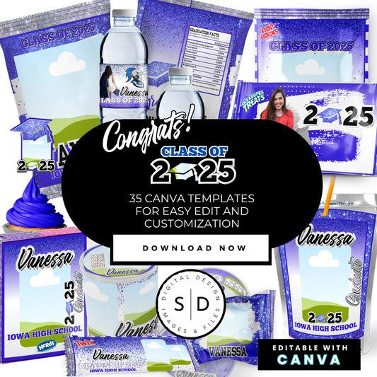 Congrats Class of 2025 – Blue & Silver Graduation Party Favor Bundle