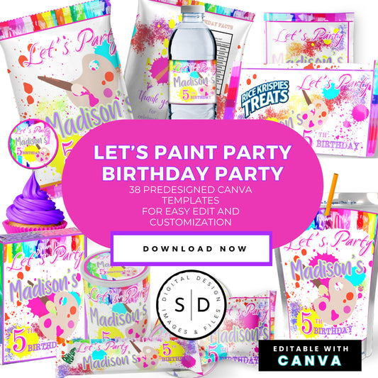 Let's Paint Birthday Party Favor Templates