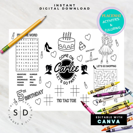 Fashion Doll Birthday Party Activity Sheet