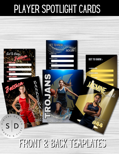 Student Athlete Player Spotlight Trading Card Templates Bundle