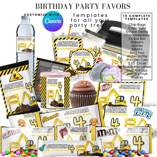 Under Construction Birthday Party Favor Templates Bundle