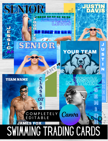 Swimmer Trading Card Templates Bundle