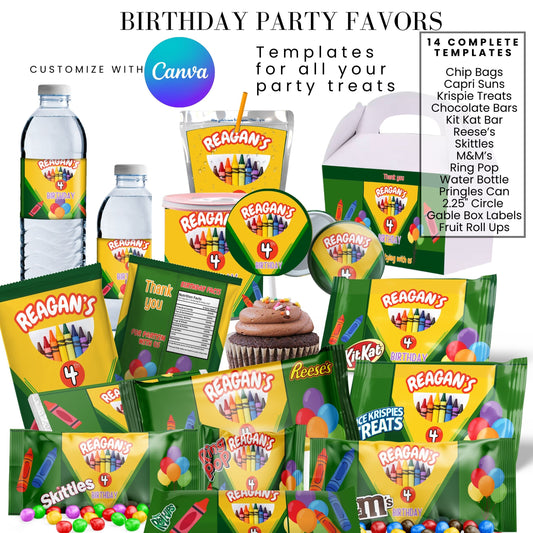 Crayon Birthday Party Favor Templates Bundle