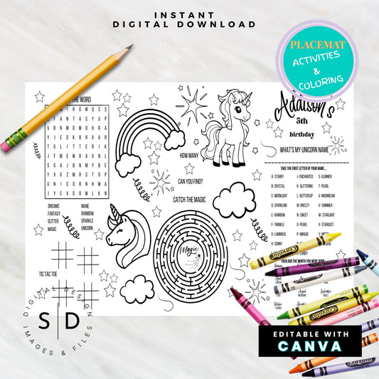 Magical Unicorn Party Activity Sheet