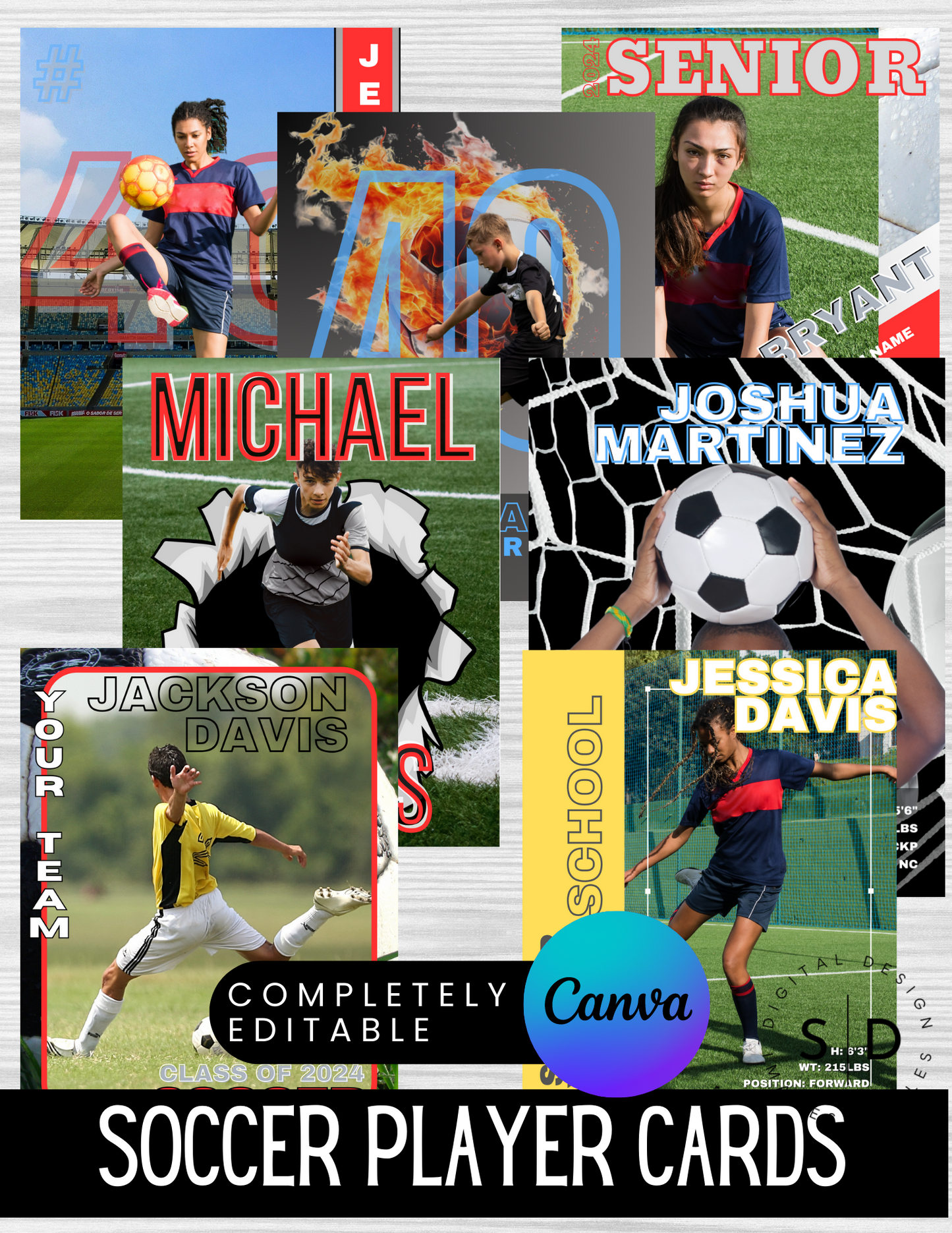 Soccer Player Trading Card Templates Bundle