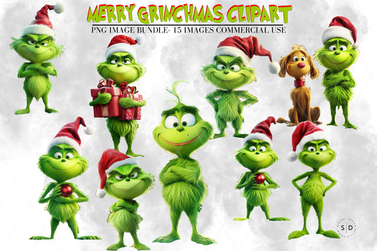 Merry Grinchmas Clipart PNG/JPG Bundle