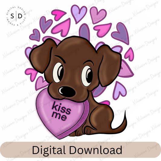 Kiss Me Candy Heart Puppy Dog Valentines PNG