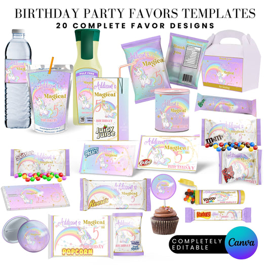 Magical Unicorn Birthday Party Favor Templates