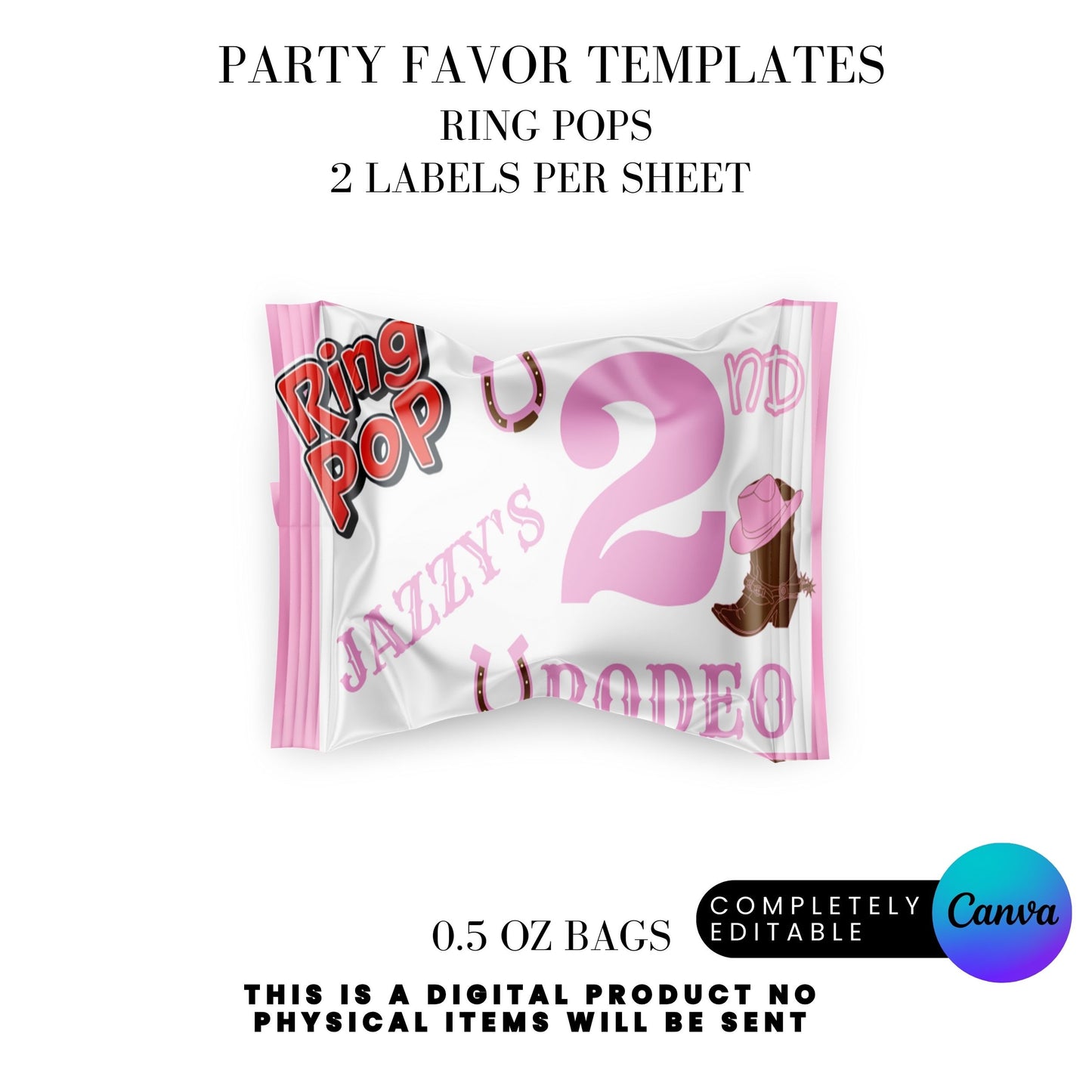 Pink Rodeo Birthday Party Favor Templates Bundle