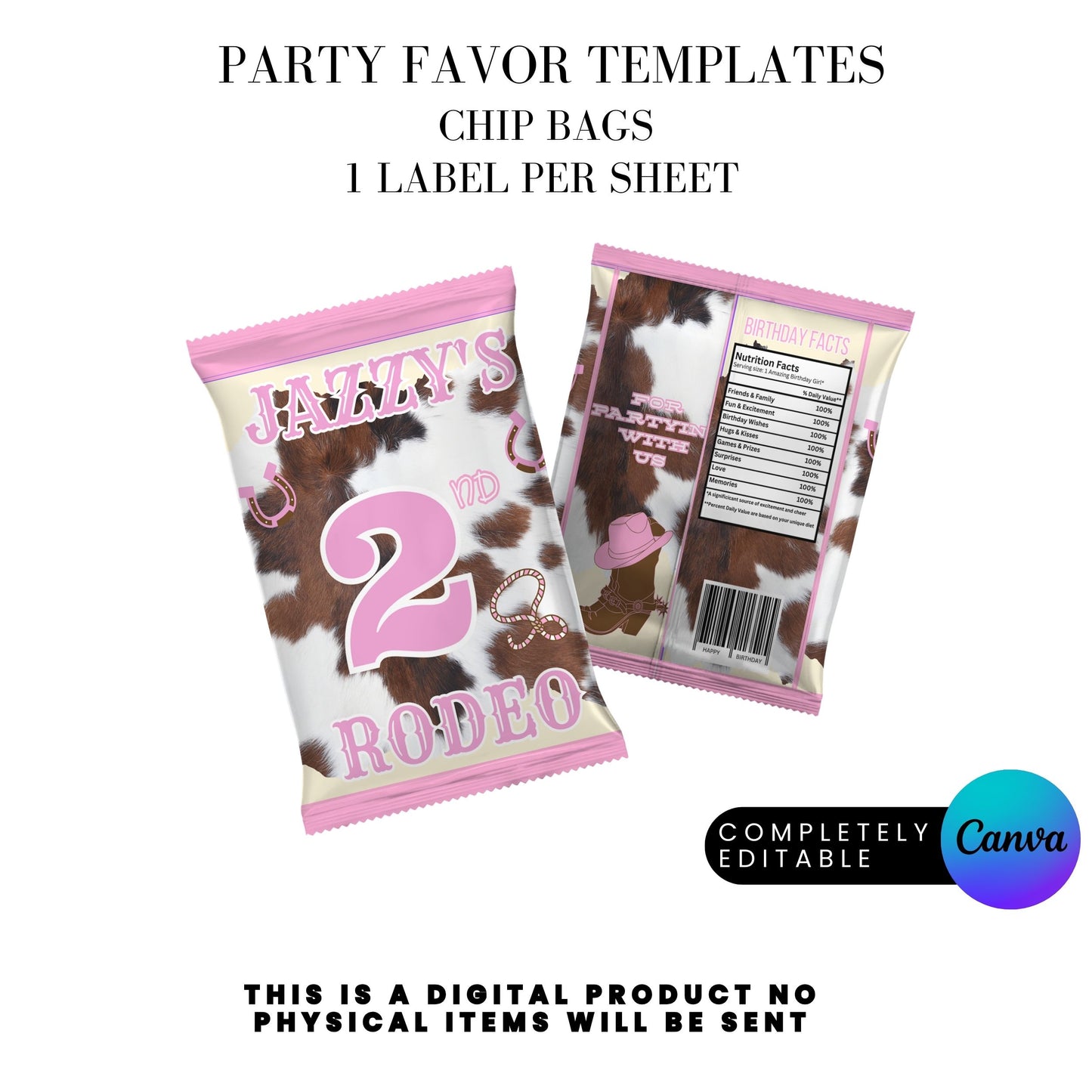 Pink Rodeo Birthday Party Favor Templates Bundle