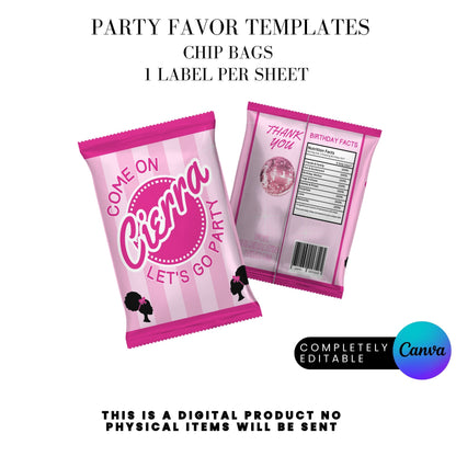 Come On Afro Barbie Birthday Party Favor Templates