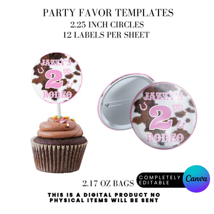 Pink Rodeo Birthday Party Favor Templates Bundle