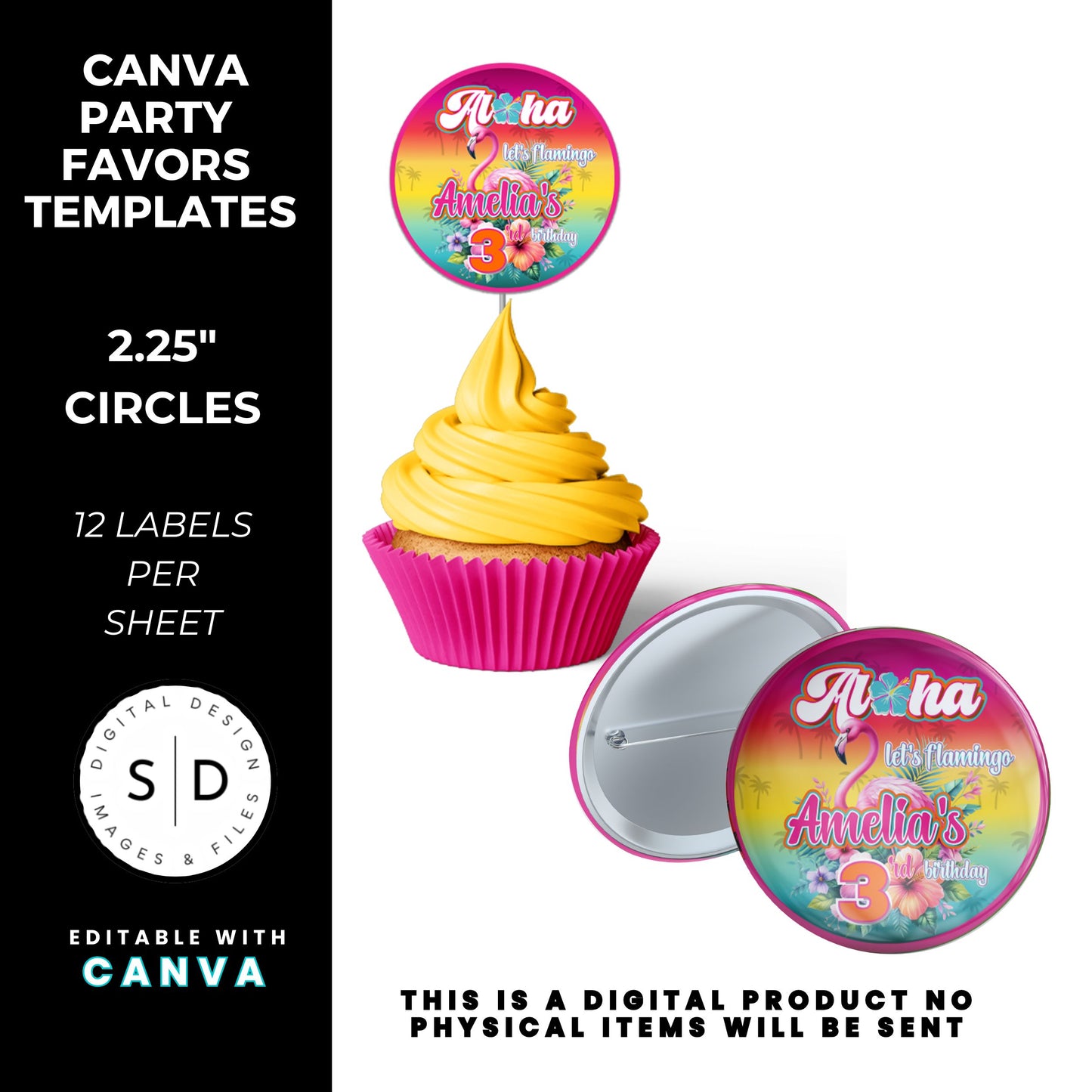 Aloha Let's Flamingo Birthday Party Favor Templates Bundle