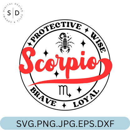 Scorpio Zodiac Sign Round Frame Retro SVG