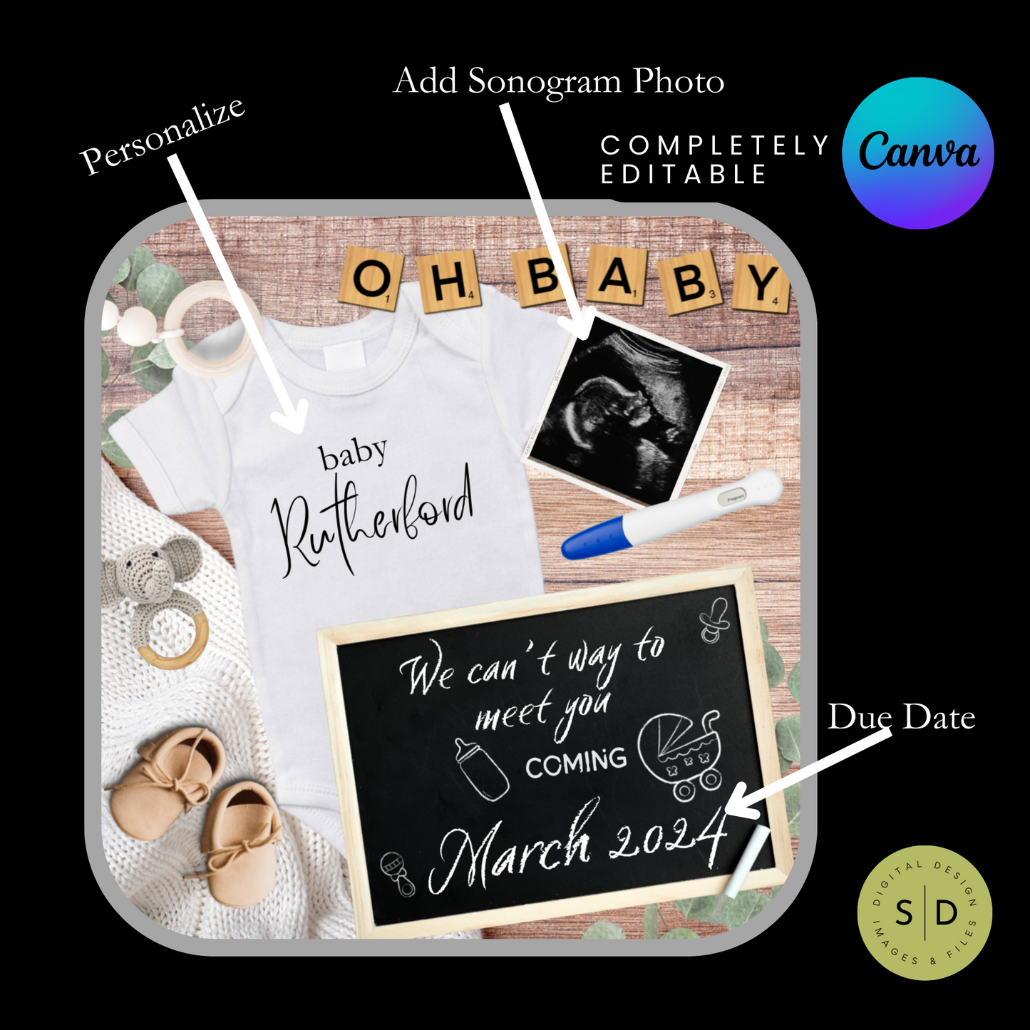 Pregnancy Announcement Digital Baby Announcement Neutral White Bodysuit