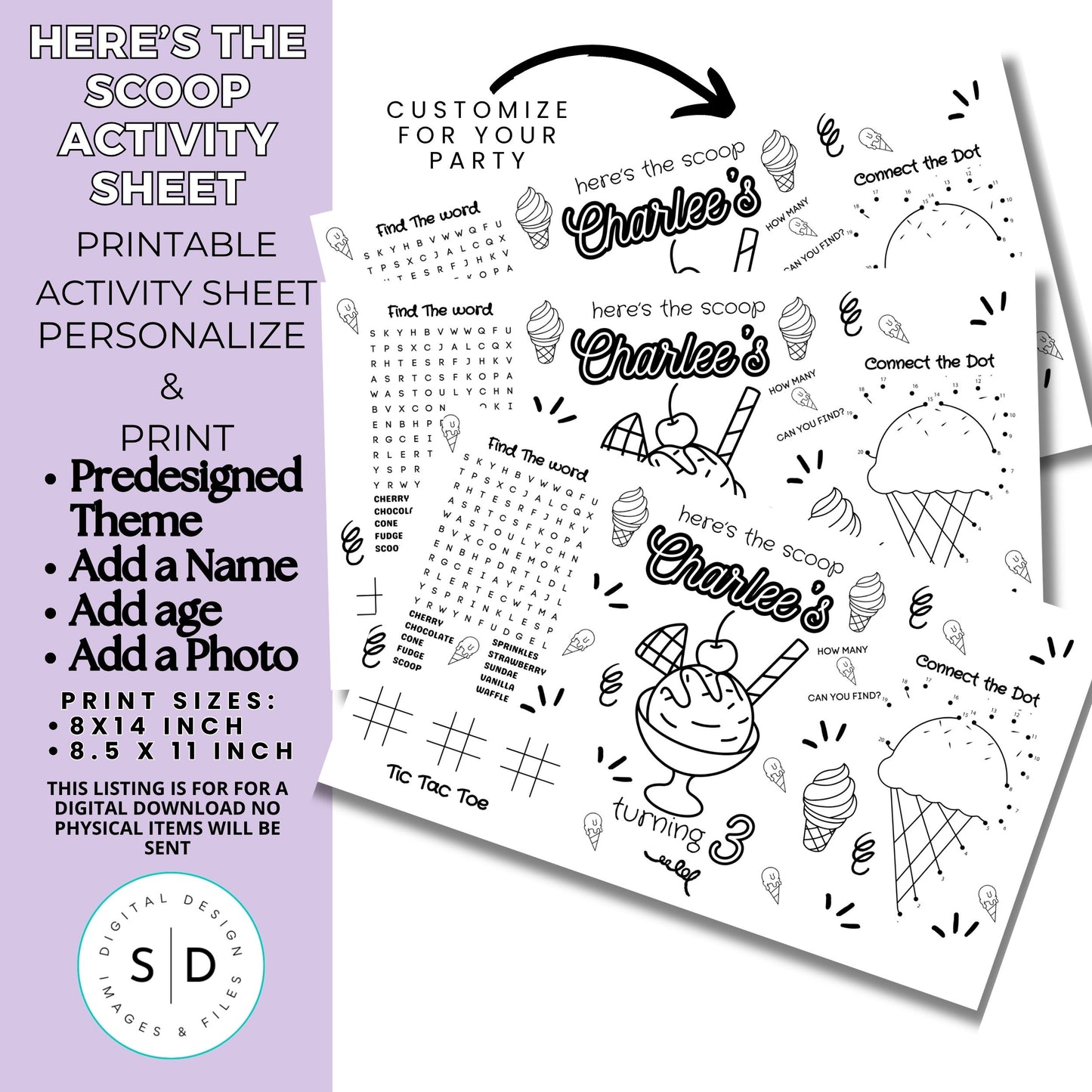 Here's The Scoop Ice Cream Party Party Activity Sheet