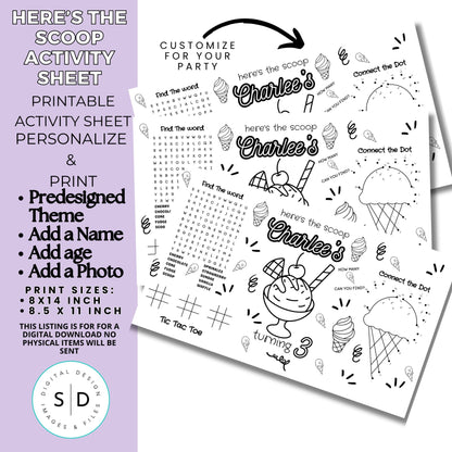 Here's The Scoop Ice Cream Party Party Activity Sheet