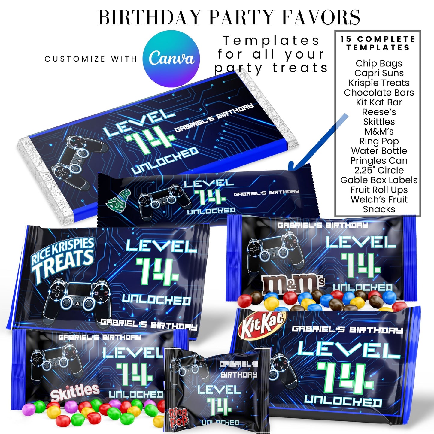 Level Unlocked Gamer Birthday Party Favor Templates Bundle