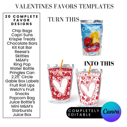 Hearts Valentines Party Favors Templates Bundle