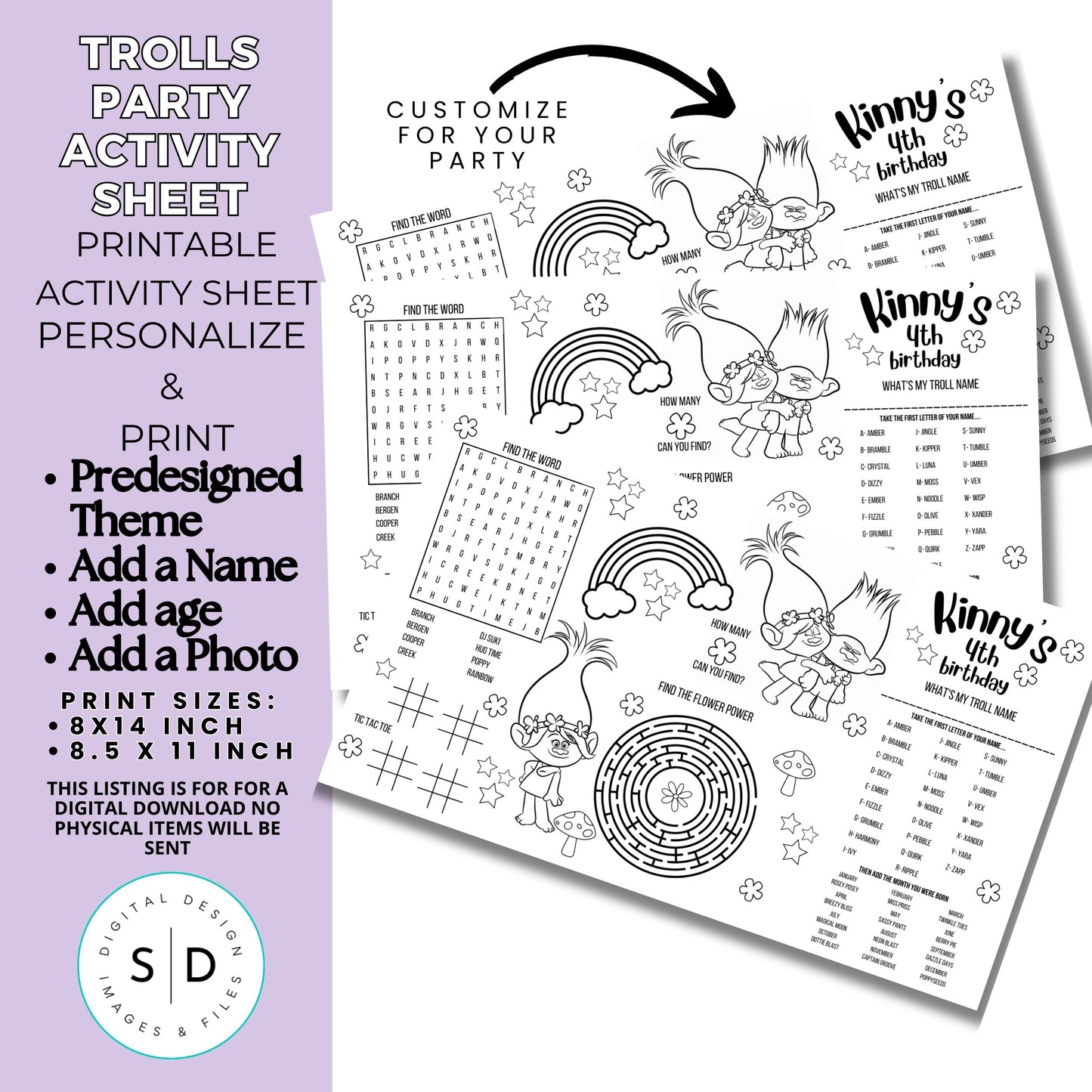 Trolls Party Activity Sheet