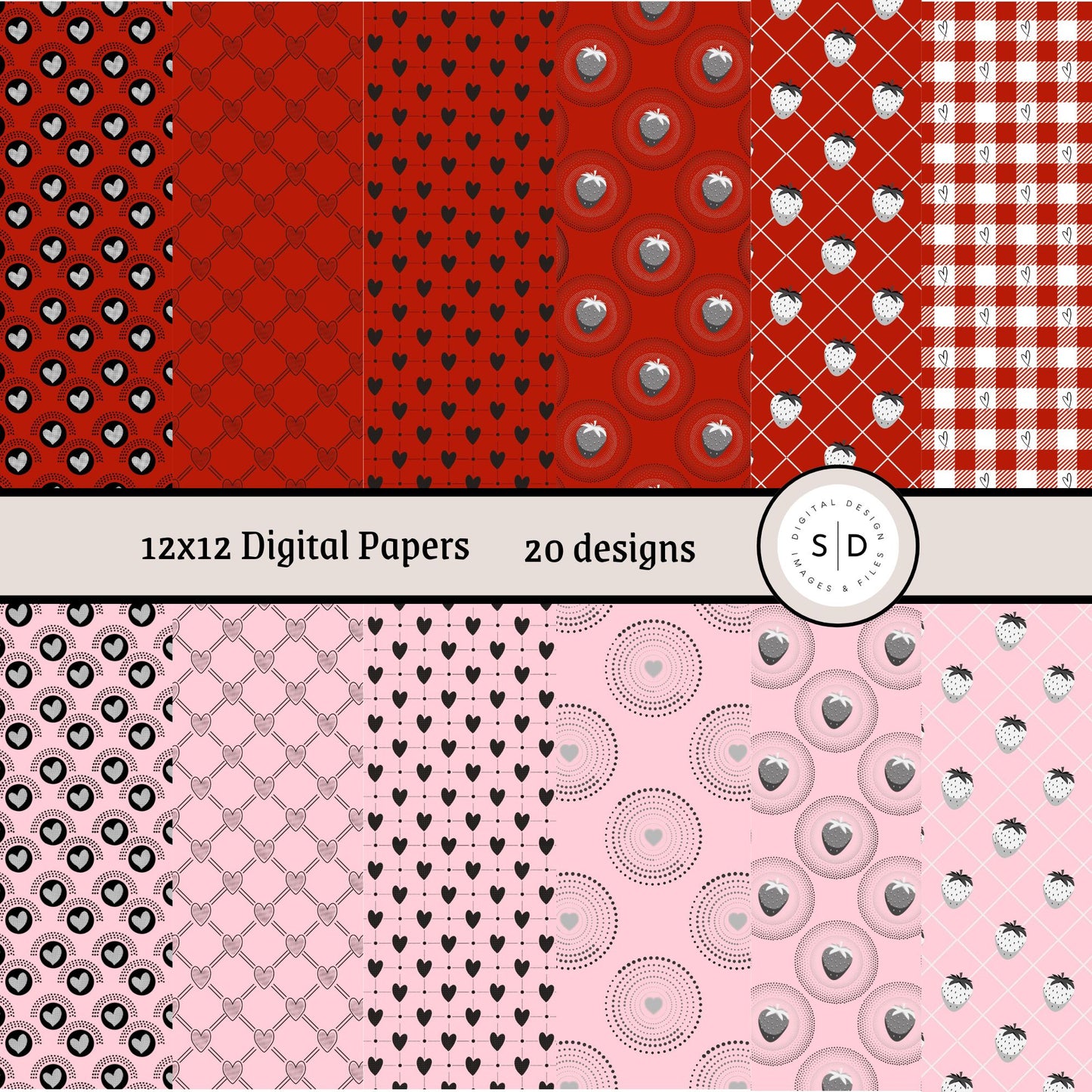 Hearts & Berries Seamless Digital Papers