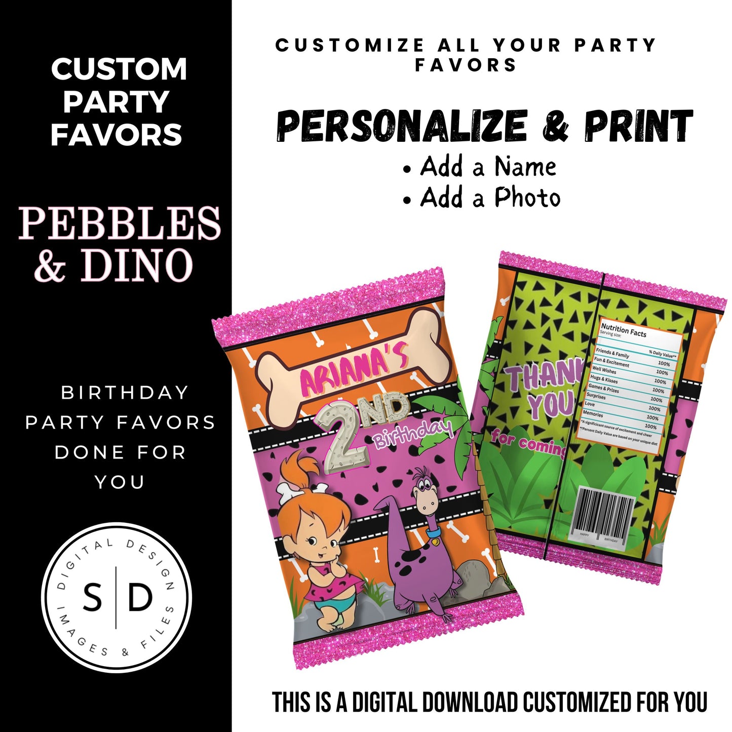 Pebbles & Dino Stone Age Birthday Party Favors DFY