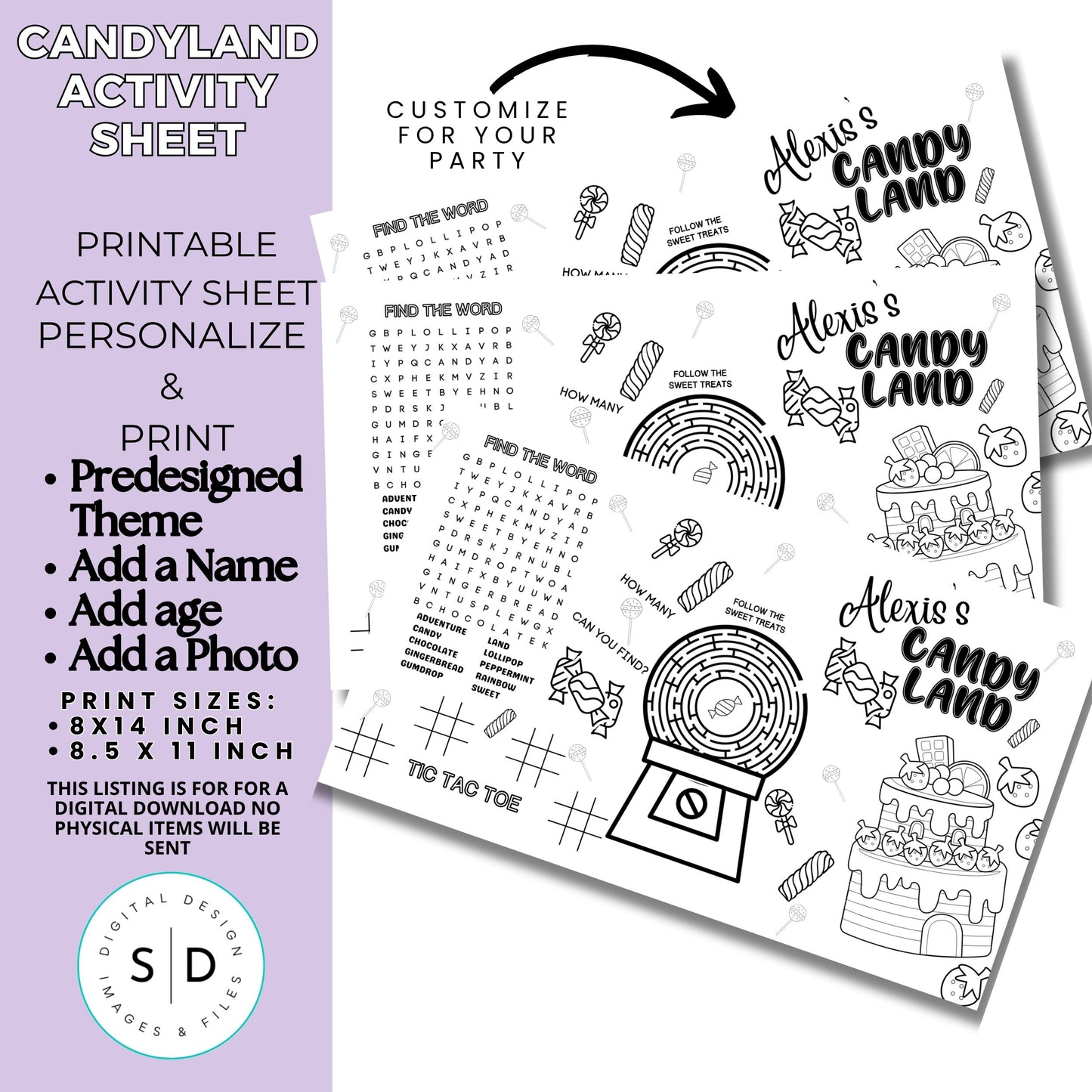 Candy Land Birthday Party Activity Sheet