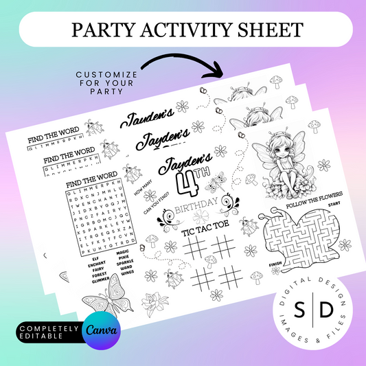 Fairy Birthday Party Activity Sheet