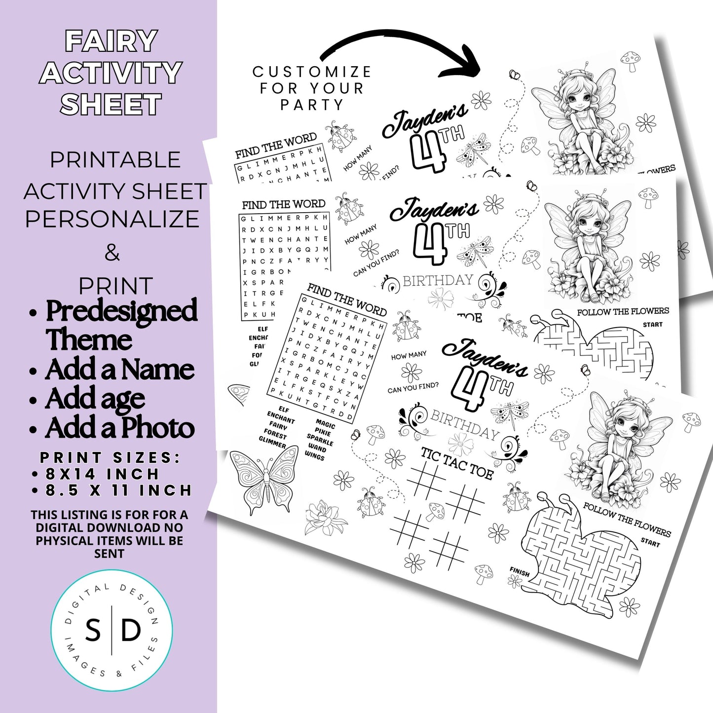 Fairy Birthday Party Activity Sheet