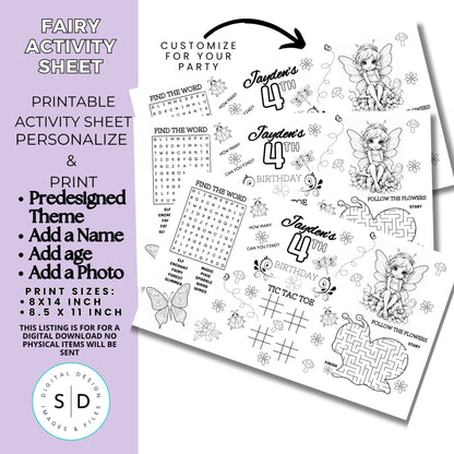 Fairy Birthday Party Activity Sheet