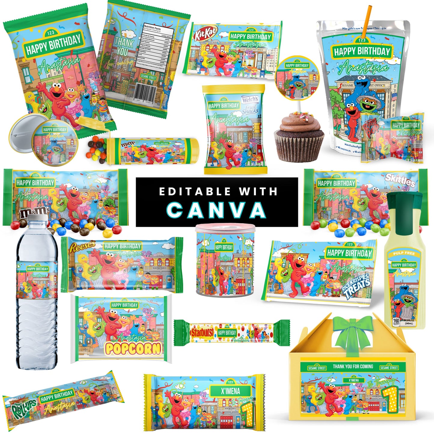 Sesame Street Birthday Party Favors Templates Bundle