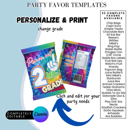 End of School Year Tie Dye Treat Wrapper Canva Templates Bundle