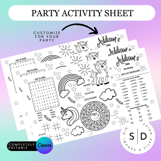 Magical Unicorn Party Activity Sheet