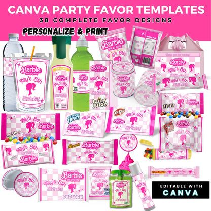 Let's Go Party Retro Barbie Birthday Party Favor Templates