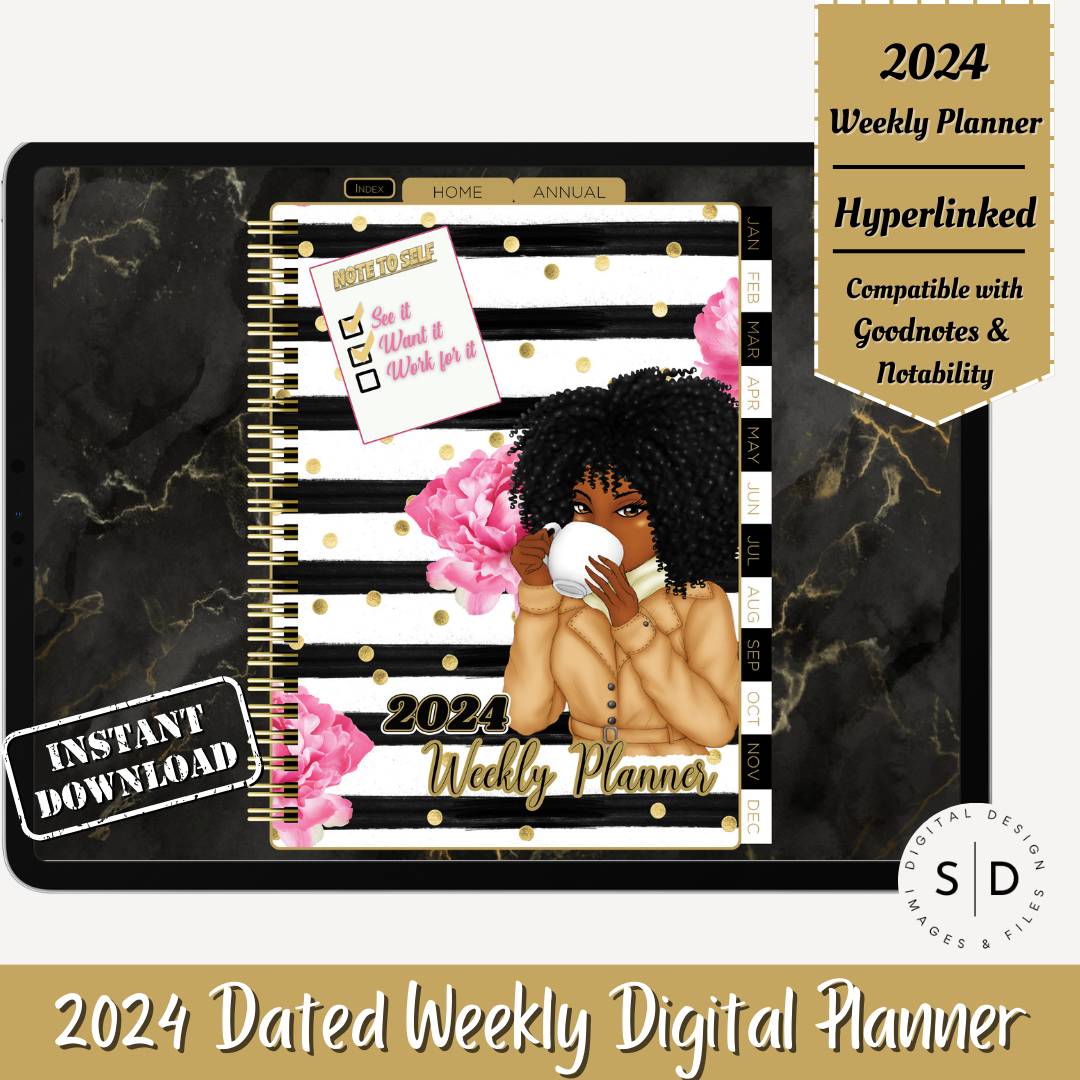 2024 Note To Self Black Gold Digital Planner