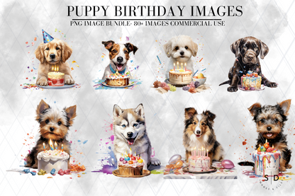 Birthday Puppies Clip Art Bundle (80+ Images)