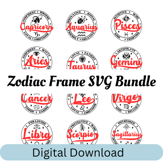 Zodiac Sign Round Frame Retro SVG Bundle