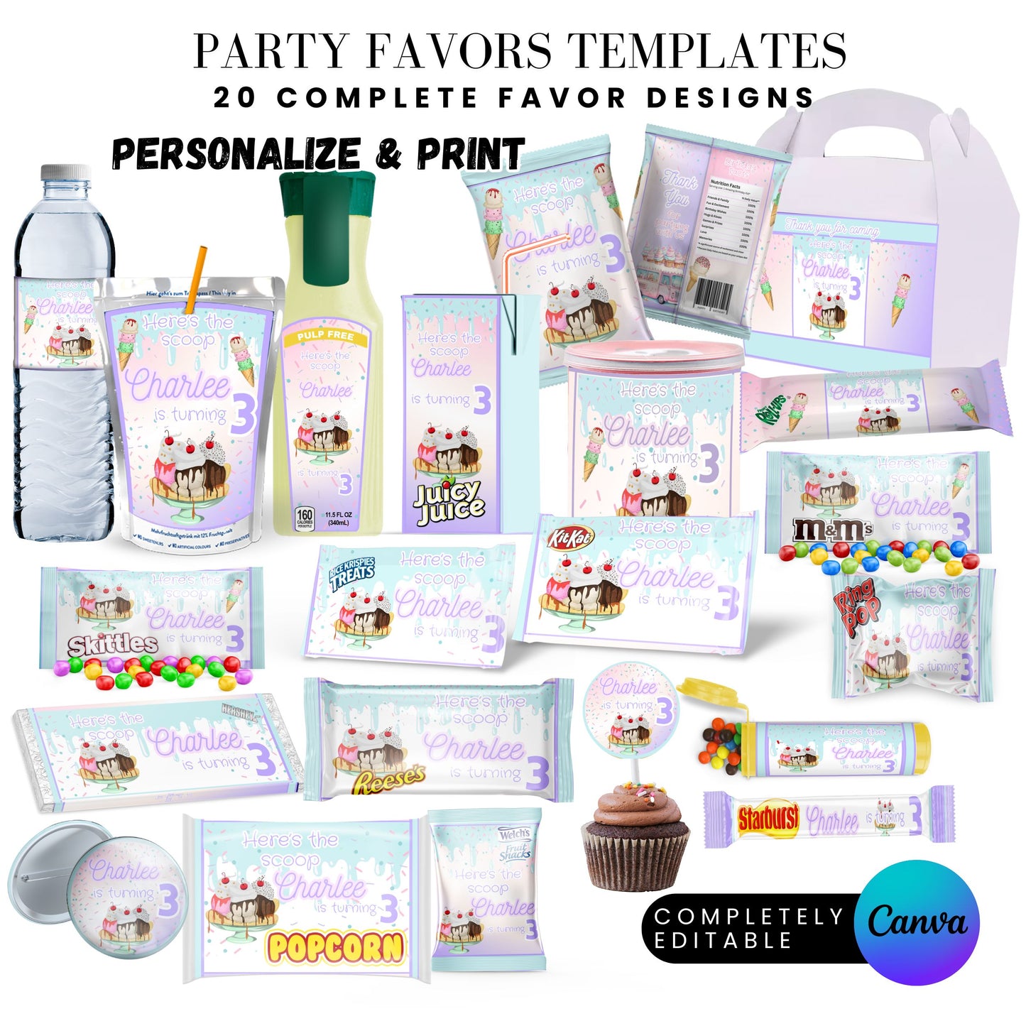 Here's The Scoop Ice Cream PartyParty Favor Templates Bundle