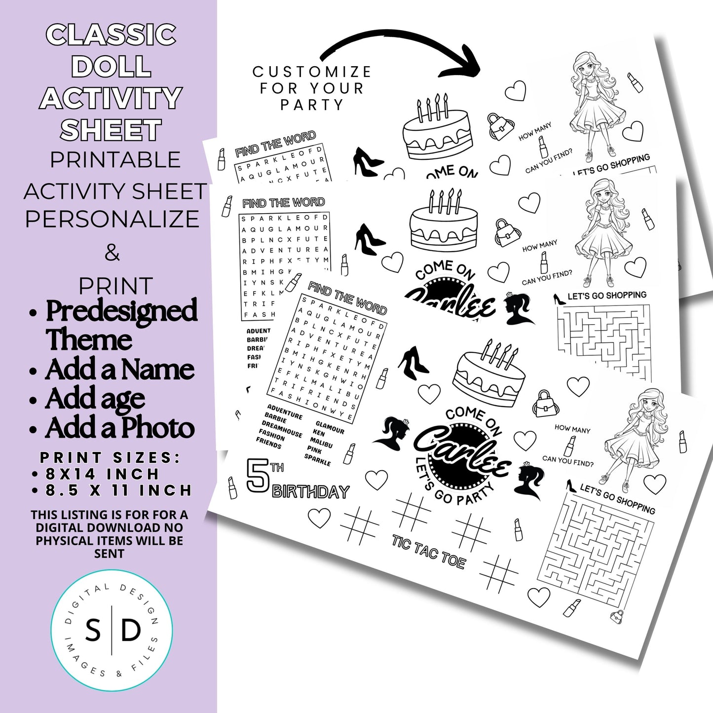 Fashion Doll Birthday Party Activity Sheet