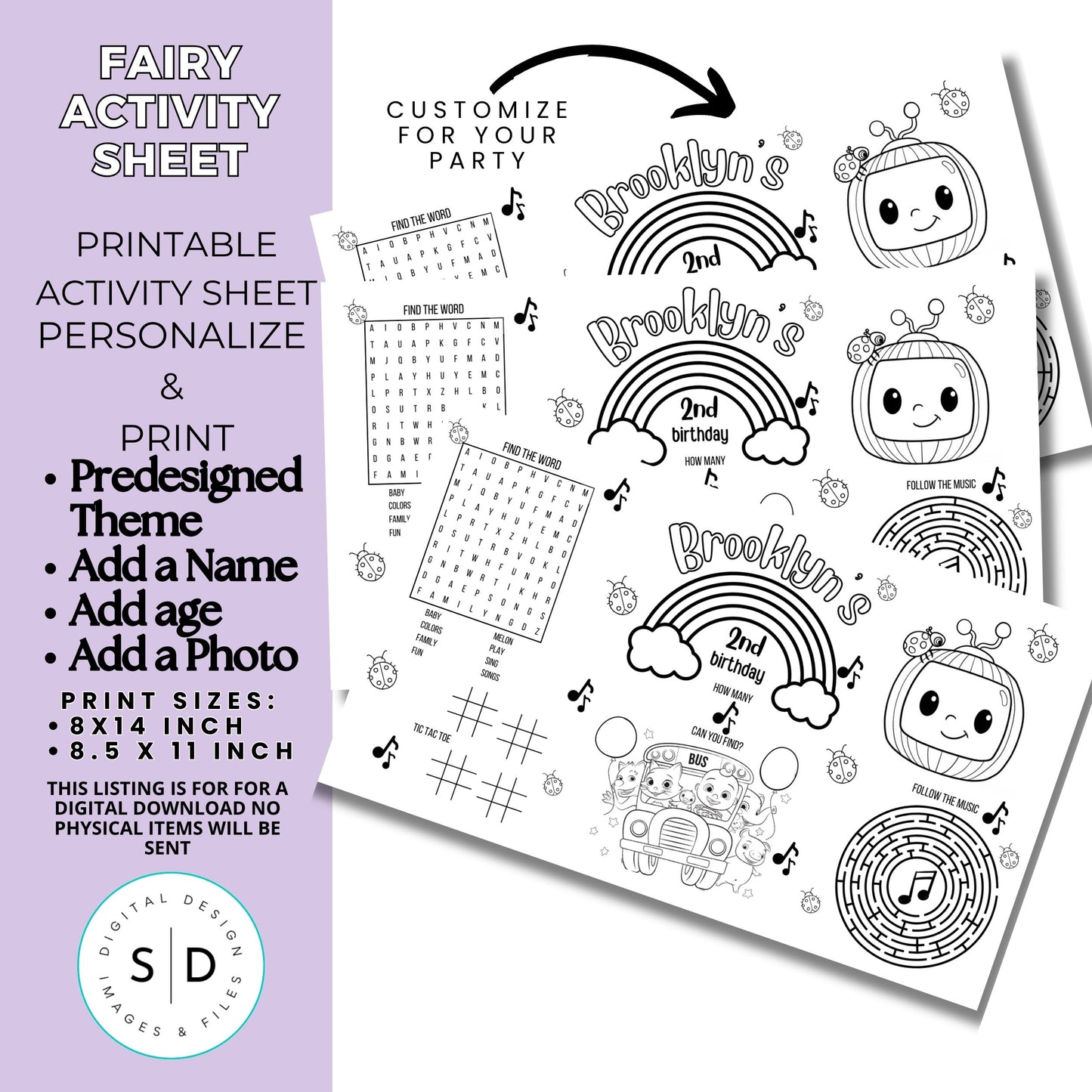 Cocomelon-Inspired Birthday Activity Sheet – Editable Canva Template