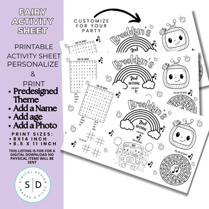 Cocomelon-Inspired Birthday Activity Sheet – Editable Canva Template