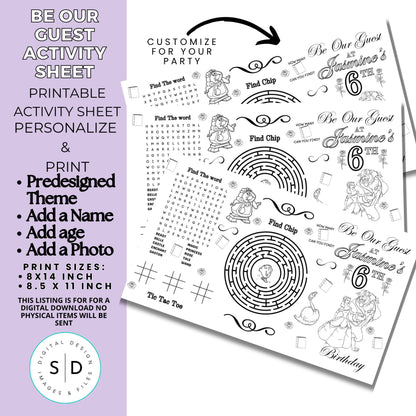 Be Our Guest Belle Party Activity Sheet