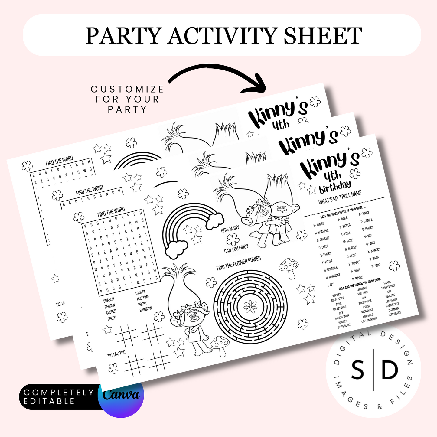 Trolls Party Activity Sheet