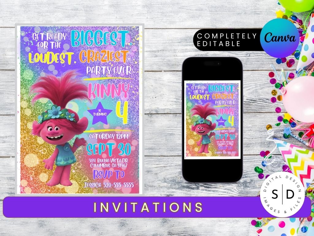 Trolls Craziest Birthday Party Templates Bundle