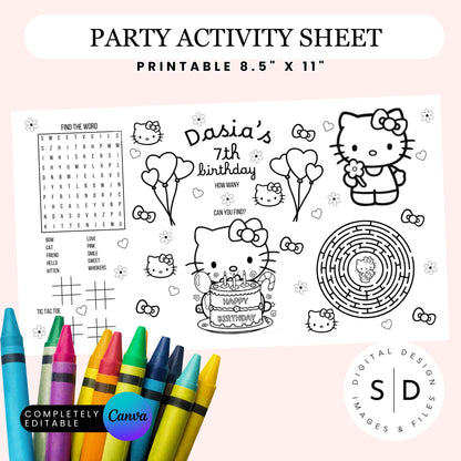 Hello Kitty Birthday Party Activity Sheet