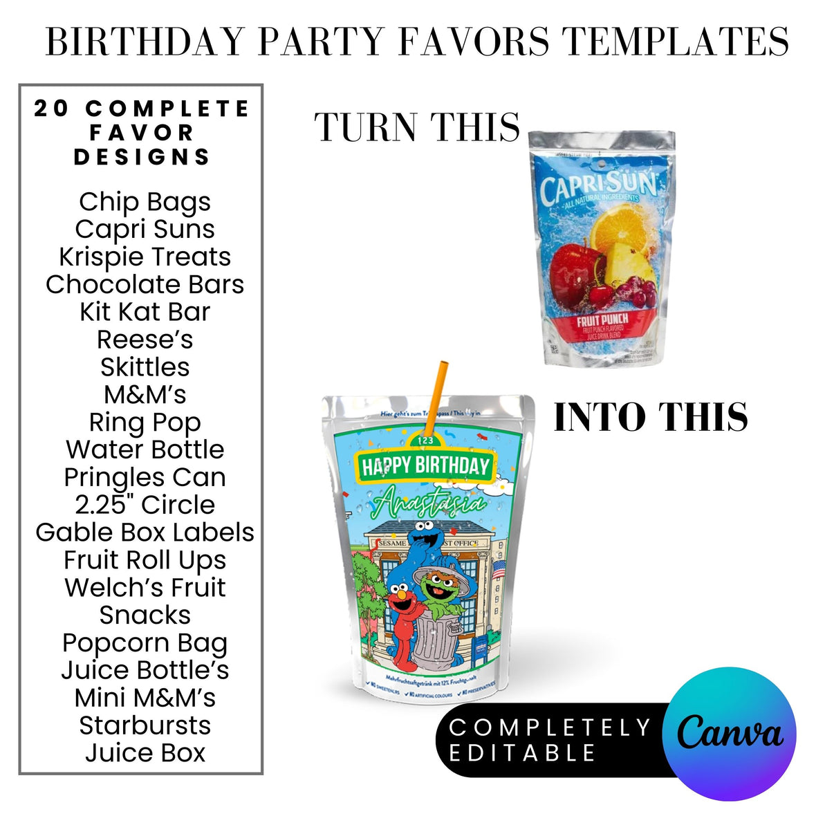 Sesame Street Birthday Party Favors Templates Bundle – Stockpile Digital